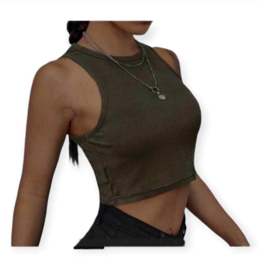 7 For All Mankind Khaki Crop Top